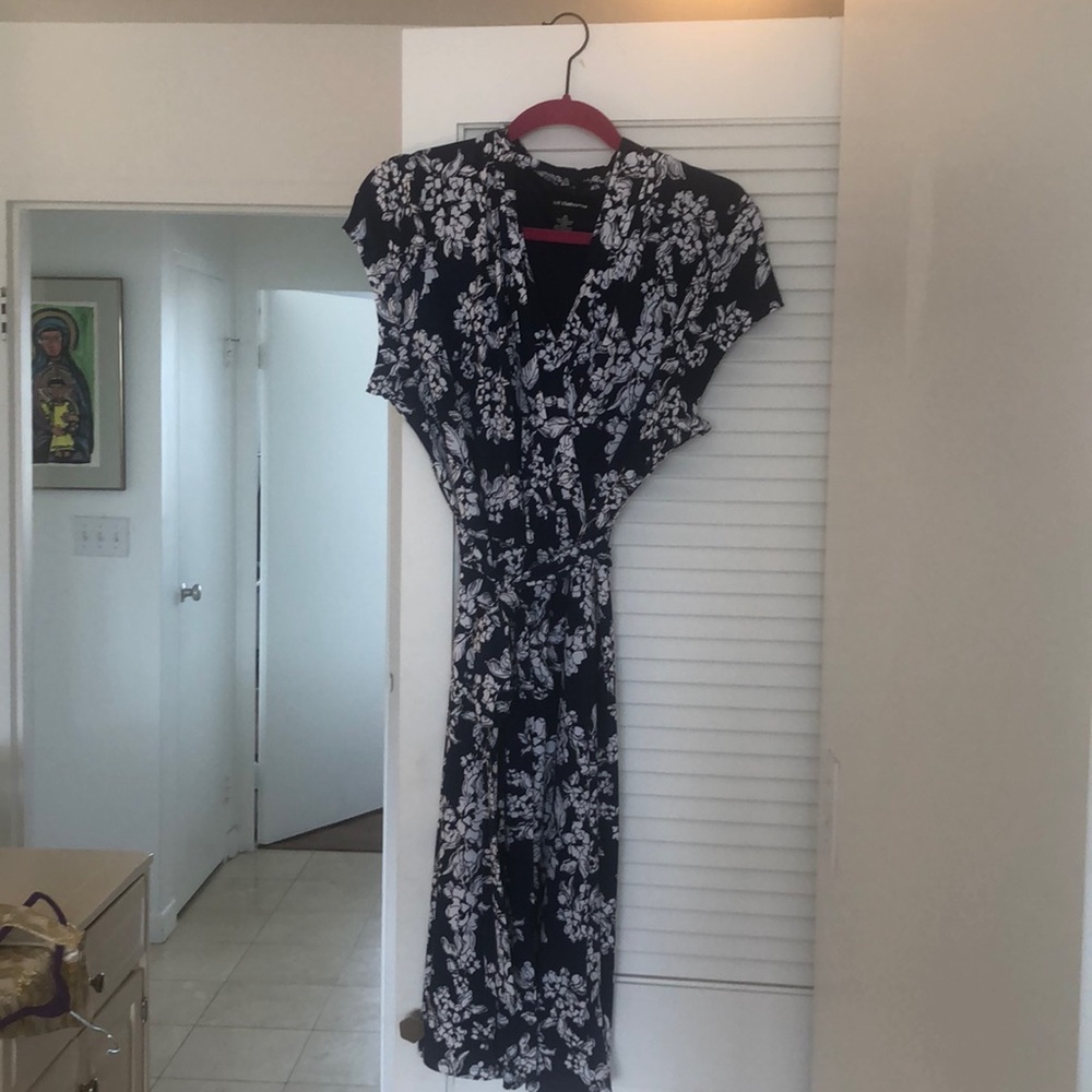 Navy and white floral print Liz Claiborne dress.